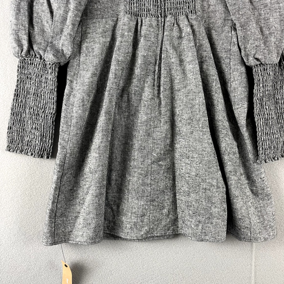 Reformation Gambino Harper Mini Dress Womens 6 Gray Puff Sleeve Smocked NWT - Picture 12 of 16